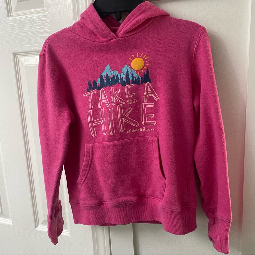 Eddie Bauer Pink Take a Hike Hoodie with Thumb Holes in Size Medium (10/12)